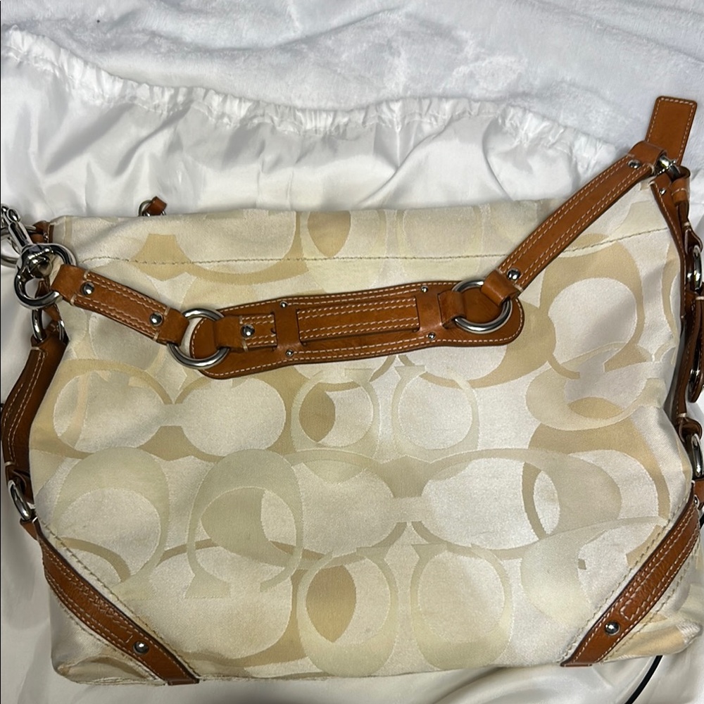 Coach Cream and Tan Shoulder Bag with Leather Accents - Picture 11 of 11